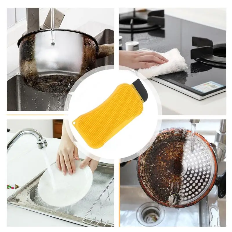 Esponjas de silicona para platos, cepillo multiusos para platos, raspador de esponja, herramienta de limpieza de cocina para una fácil limpieza y