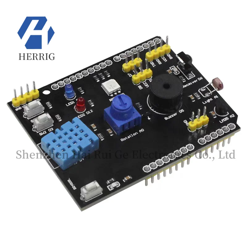 

Compatible with Arduino UNO R3 sensor shield DHT11 temperature and humidity 9-in-1 multi-function shield board