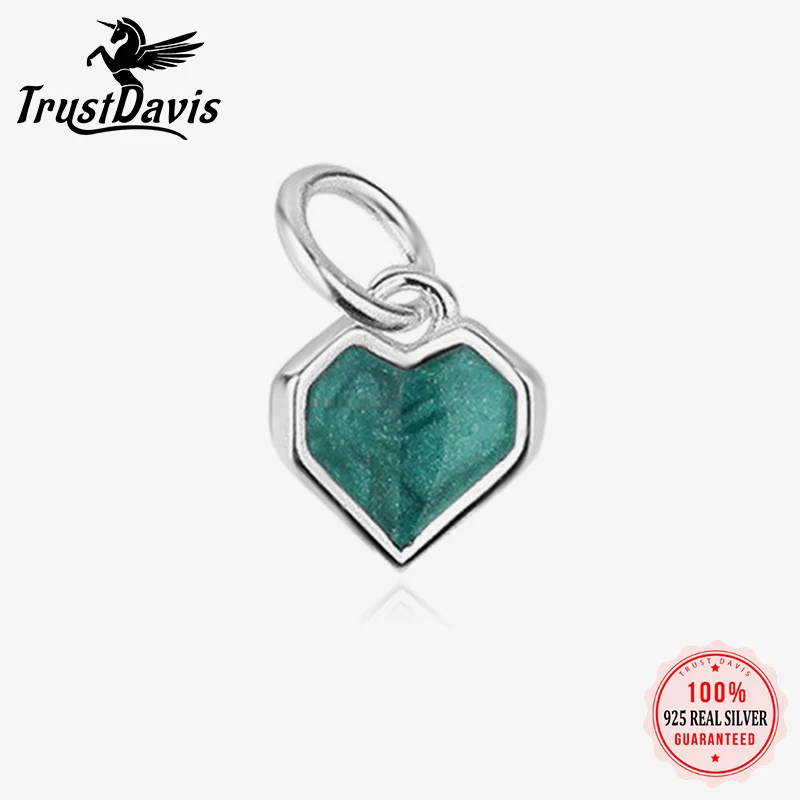 TrustDavis Real 925 Sterling Silver Fashion Simple Heart Charm Pendant Handmade DIY Accessories Fine Jewelry Wholesale DZ1710