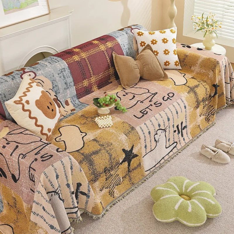 1PC Cartoon Style Puppy Sofa Cloth Cover Cloth Anti-cat Scratch Non-slip Sofa Towel A Whole Four-season Universal Home Textile