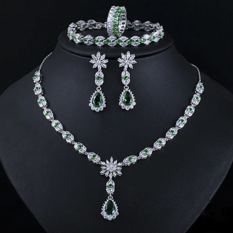 

Luxury Zircon Crystal Jewelry Set For Women Dubai Bride Wedding Prom Party Exquisit Accessory Valentine's Day Gift parure bijoux