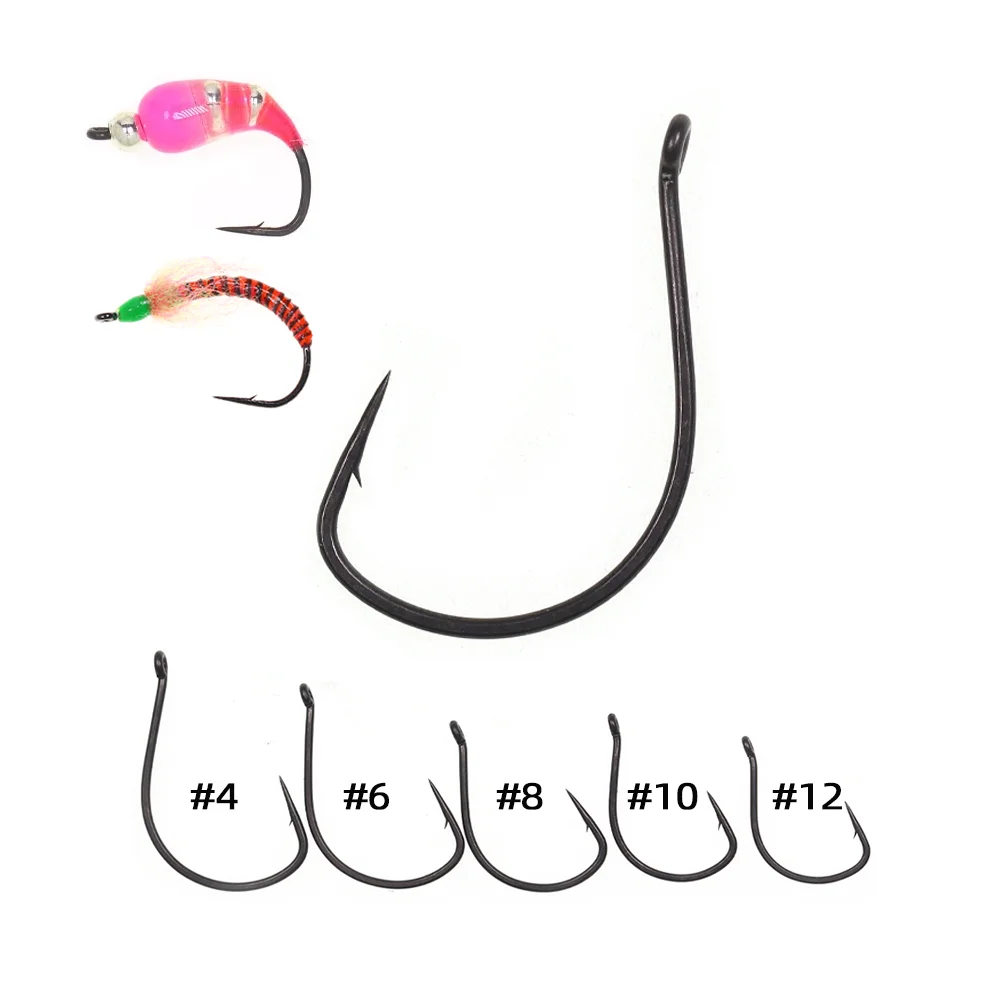 20pcs #4~#12 Small Wacky Hook Barbed Fly Tying Hook for Nymp