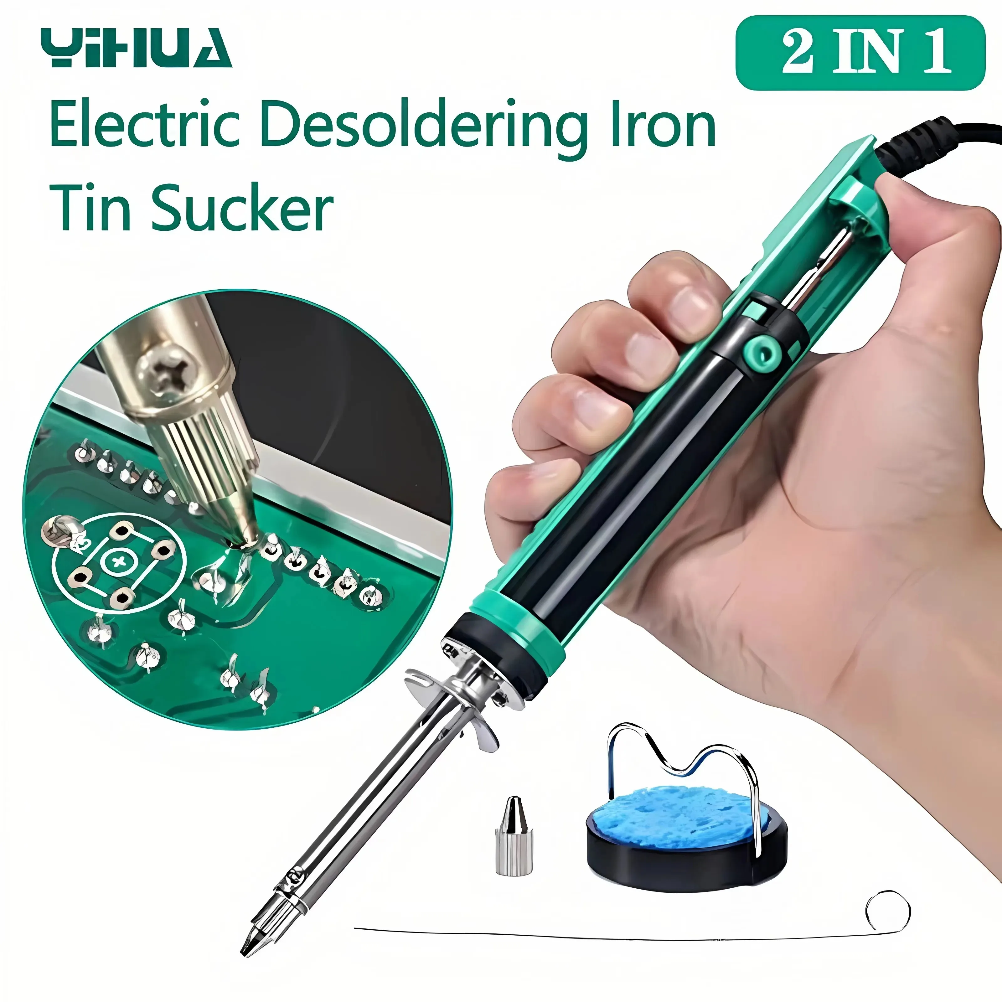 Imagem -02 - Tin Sucker Desoldering Ferro Solda Elétrica Desoldering Bomba com Bicos Through-hole Dessolder Yihua-929d-v