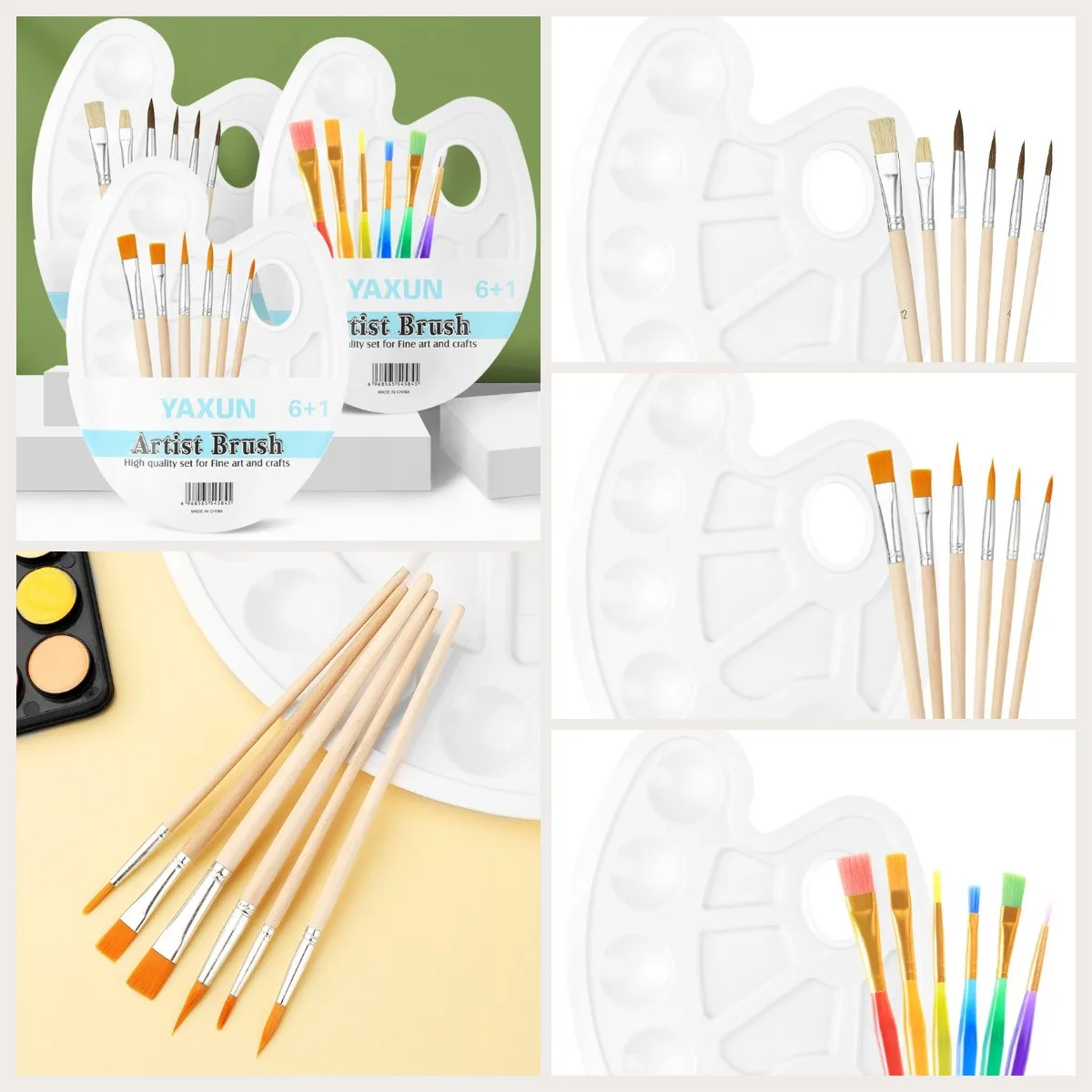 6Pcs Acrylic Paint Brush Palette Set Nylon Hair Brushes for Child Painter Gift Watercolor Art Brush Palette  School Supplies