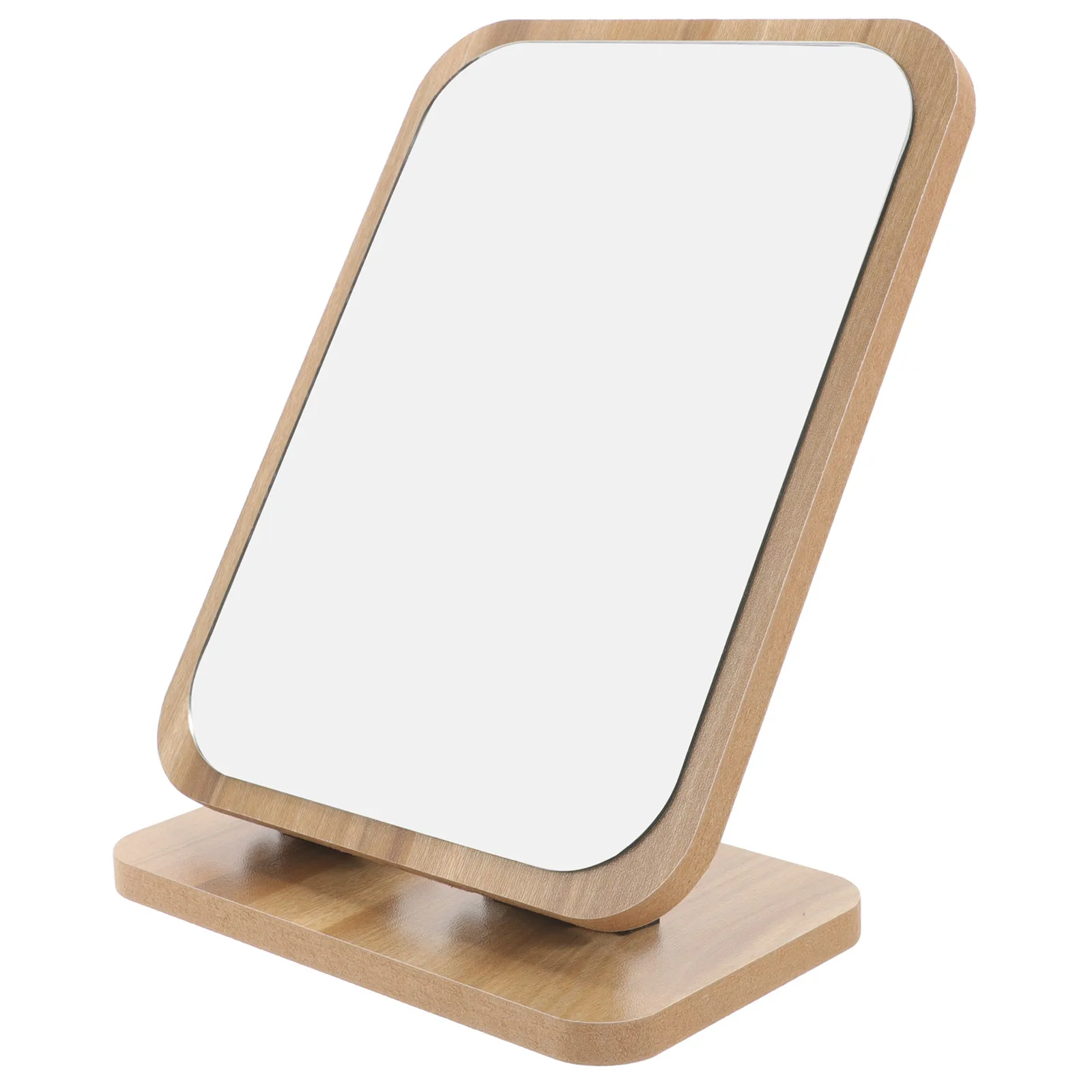 

Rotating Vanity Mirror Wooden Swivel Desktop Makeup Fold Stand Simple Style Safe Durable Long Life Small Space Bathroom