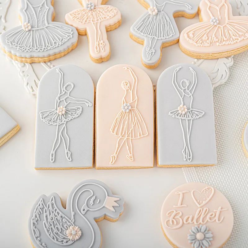 Ballet Girl Swan Cake Cookie Press Stamp Decoration Tool Acrylic Fondant Craft Cookie Cutter Biscuit Mold Bakeware Pastry