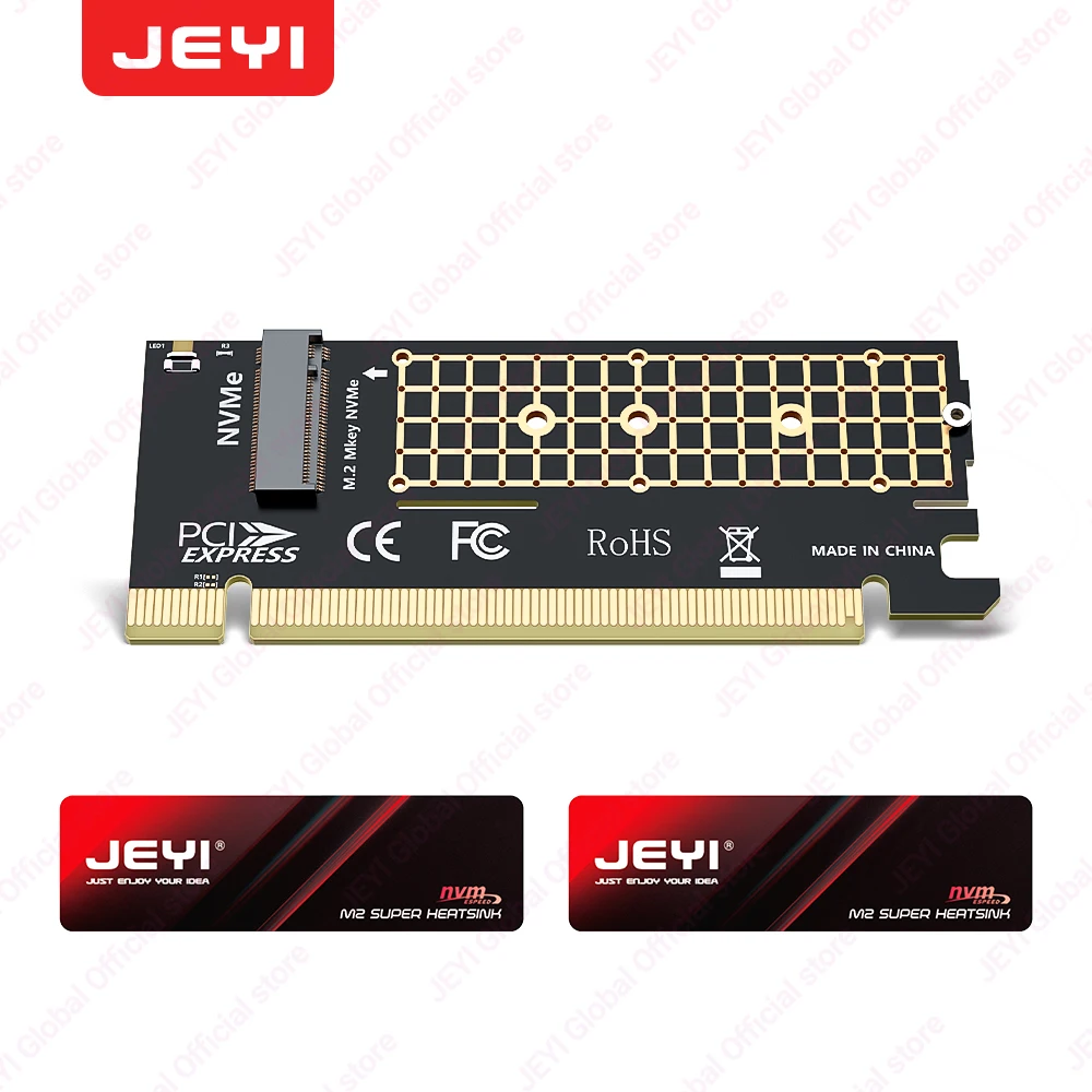 JEYI M.2 NVMe naar PCIe 4.0 X16 uitbreidingskaart 64Gbps Ondersteunt 4TB SSD MAX Compatibel met 2280/2260/2242/2230 NVMe SSD's