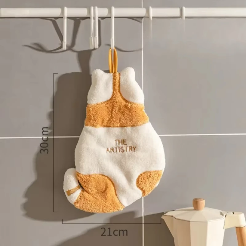 1Pcs Cute Cat Soft Absorbent Kitchen Hand Towel Cartoon Kids Hanging Bathroom Wipe Handkerchief