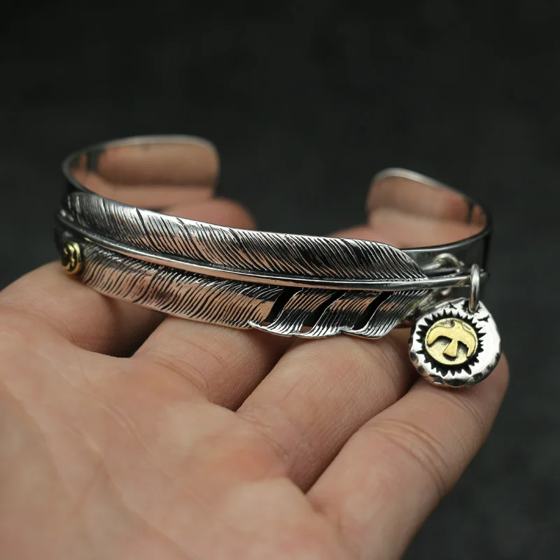 Mao Ying Brand Open Bracelet, Sterling Silver Bracelet, Trendy Male Personality, Retro Business OL Fashion Jewelry