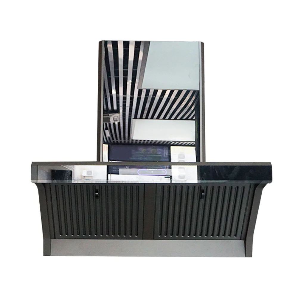 Home Kitchen Top Side Double Suction Range Hood Intelligent Voice Frequency Conversion Electric Power Source Black for Hotel