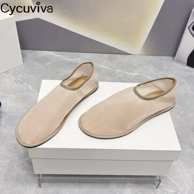 2024 New Flat Net Shoes Women Slip On Breathable Cool Beige Mesh Shoes Summer Leisure Outdoor Vacation Walking Flat Shoes