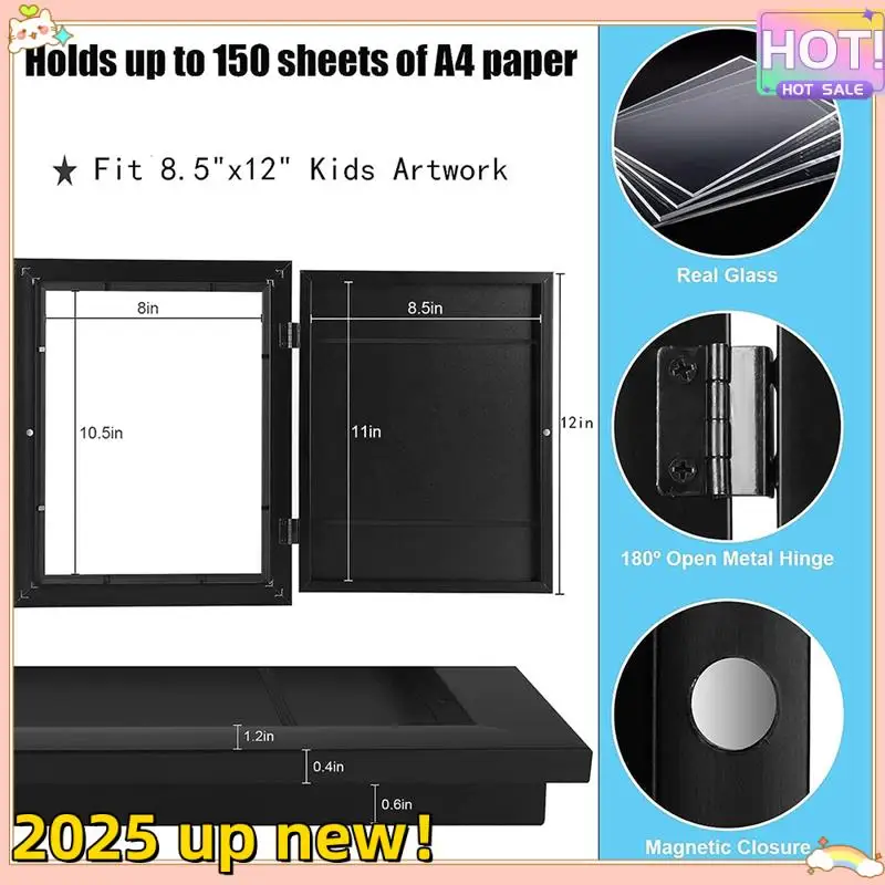 Classy-Children Flip Picture Frame Front Opening Kids Art Display Frames 13.8X10.4Inch, For Kids Drawing Crafting (Black, 2PCS)