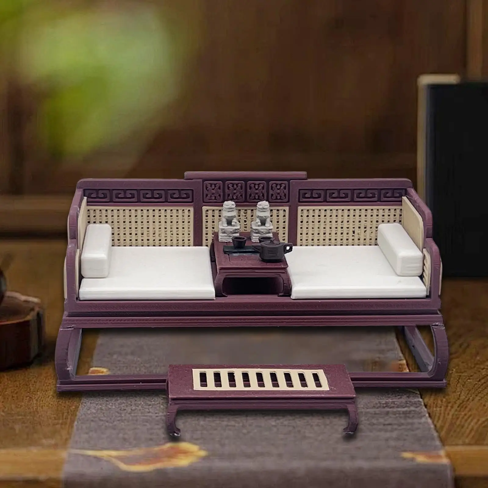 Modelo de cama Luohan chino en miniatura, manualidades de simulación a escala 1:12, escena de vida pequeña DIY, accesorios para casa de muñecas, juguete para juego de imitación para niños