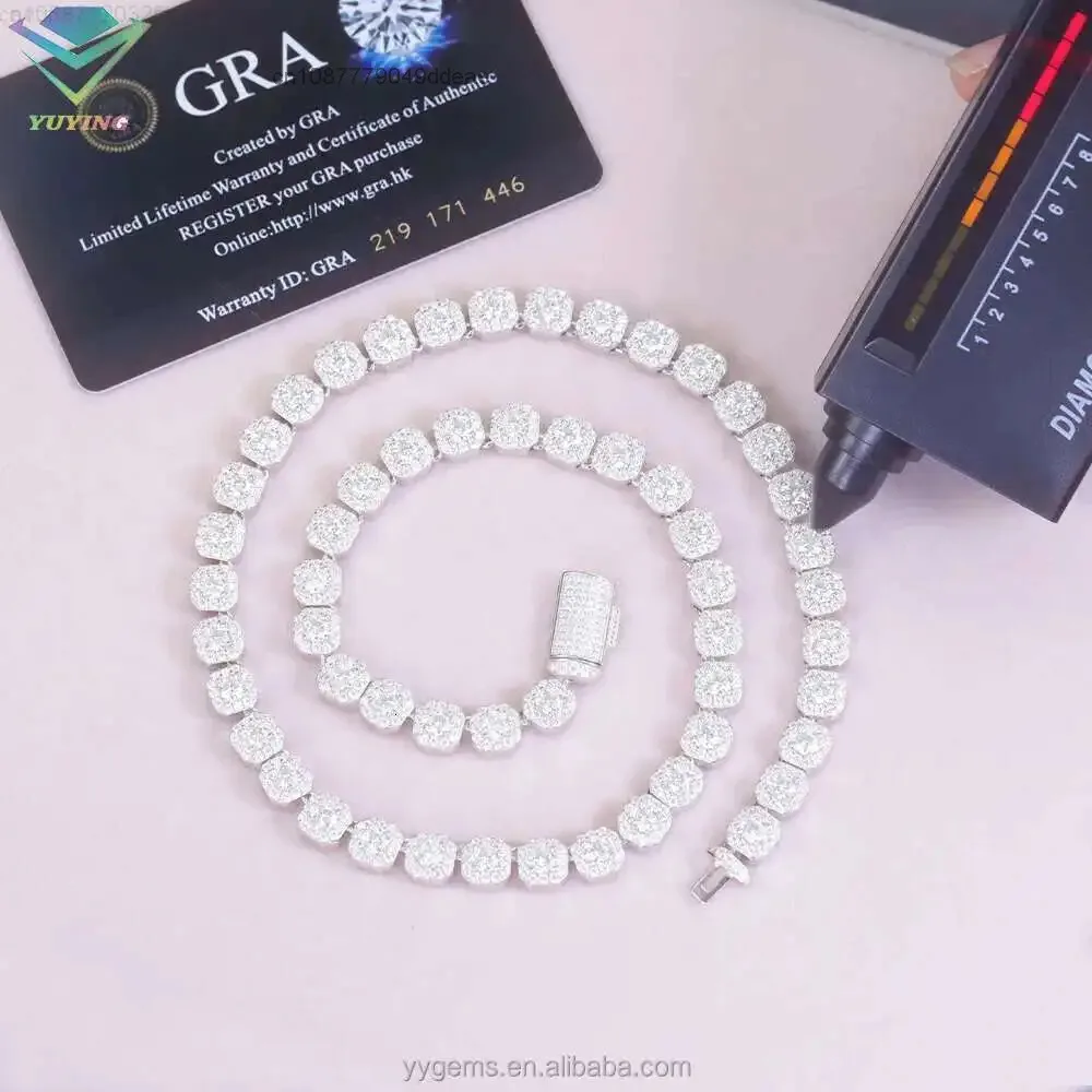 

8mm Cluster Tennis Chain Vvs Diamond Moissnaite Cuban Chain S925 Silver Gold Plated Hip Hop Fine Jewelry Necklaces
