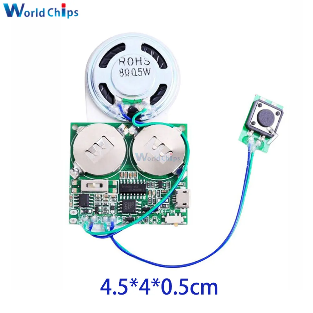 8M Recordable Sound Module Button Control Non Loop DIY Micro USB Audio Music Greeting Card Voice Board with Volume Adjustment