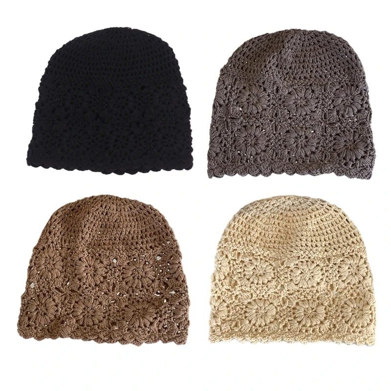 50JB Pullover Beanies Hat Fashion Knitting Hat Girl Headwear Women Slouch Hat Hollowed Skull Hat Teens Girl Photo Hat