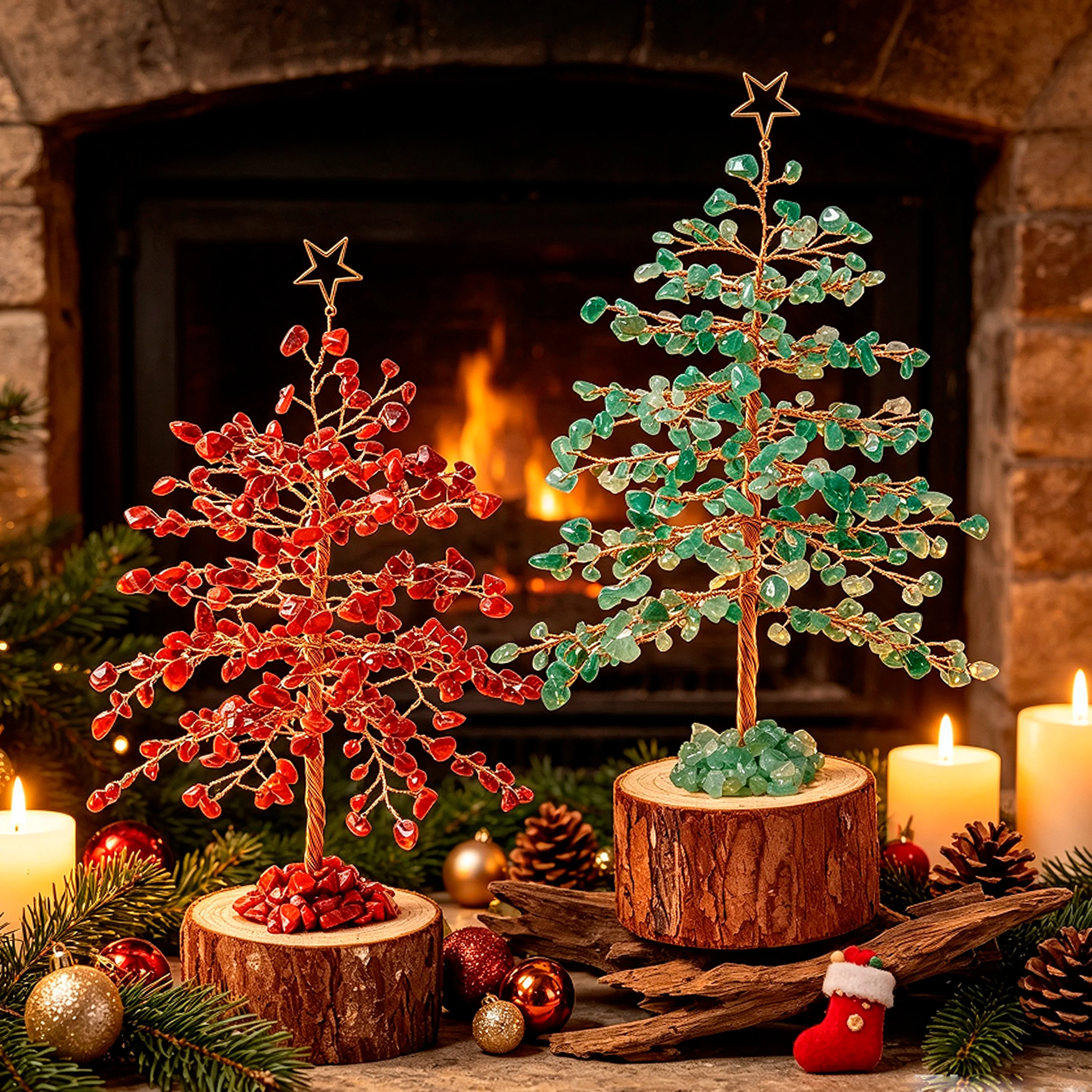 1pc Natural Crystal Chips Christmas Tree Wire Wrapped Tree Desktop Ornament Xmas Home Holiday Decor Gift
