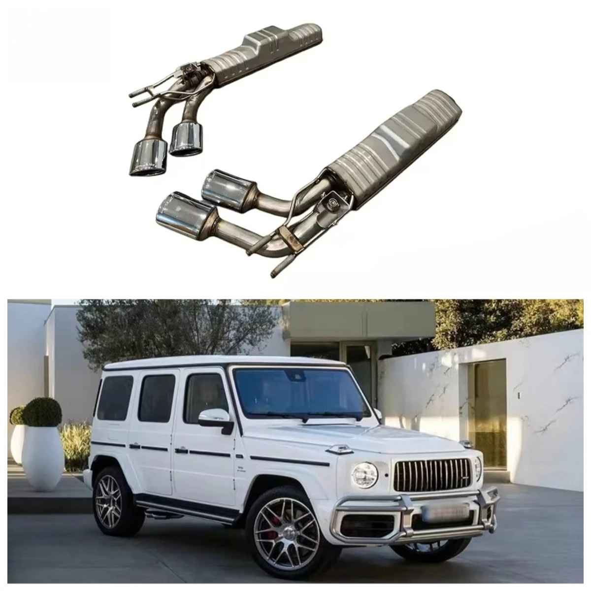 

Car Rear Bumper G63 Style Stainless Steel Silver Exhaust With Valve Base for W463 2019-2022