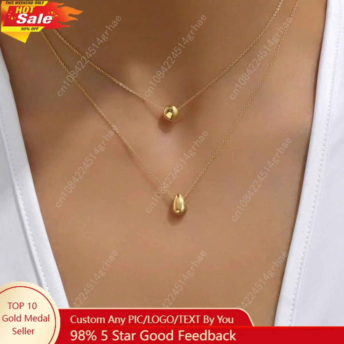 

Light Luxury Niche Design Double-layer Water Drop Ball Necklace Female Ins Fashion Stainless Steel Necklace