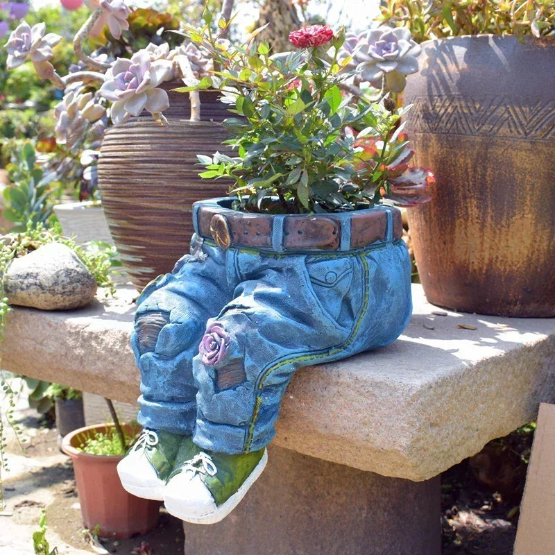 

Jeans Resin Flowerpot Resin Crafts Garden Art Potted Jeans Flowerpot adornos para plantas en macetas