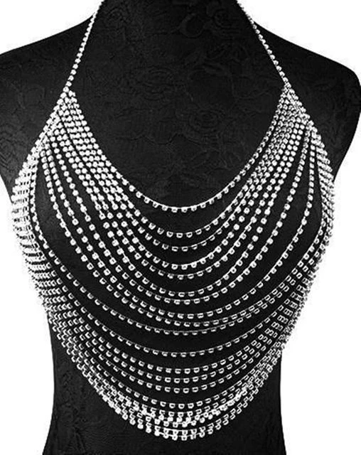 

Sexy multi-layer water crystal body chain American fashion, female full crystal top chest chain body chain accessories