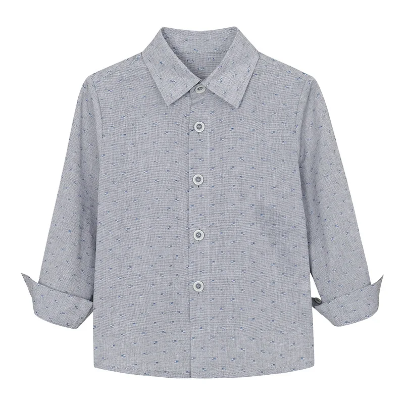 Boys Light Blue Dots Print Long Sleeve Button Down Shirt, Teen Kids Casual Comfortable Cotton Top for Daily School & Play 2-12 Y