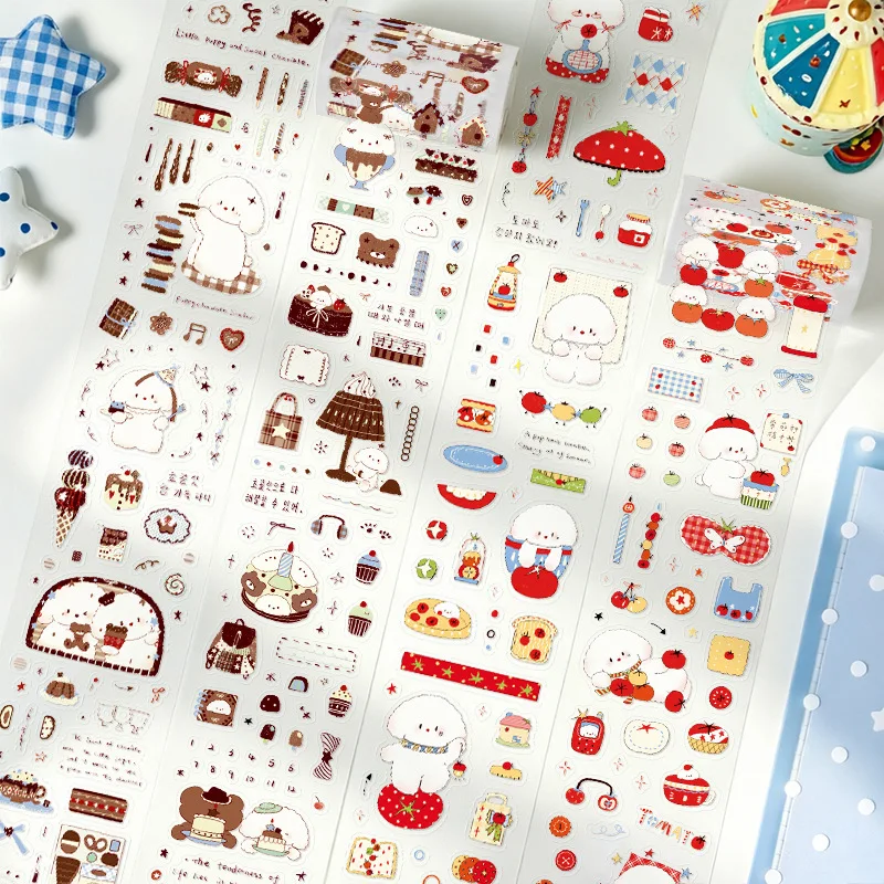 New Korean Ins Kawaii Puppy Dessert  PET Tape Roll Decorative Tape for Planner Journal Collage Scrapbooking DIY Stationery
