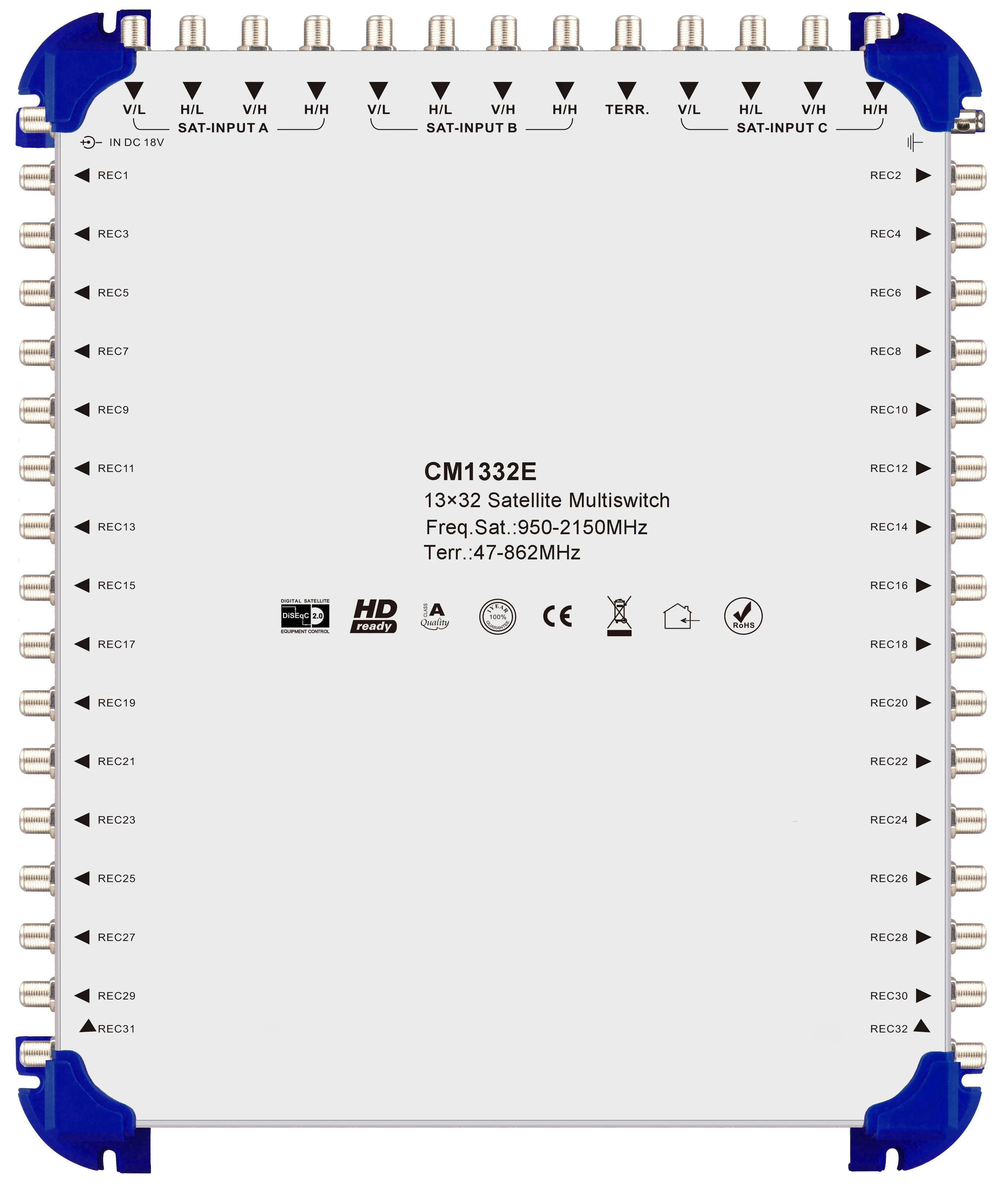 

Satellite Toggle Switch Diseqc 13 Input 32 Output Multifunction Satellite Signal Distributor