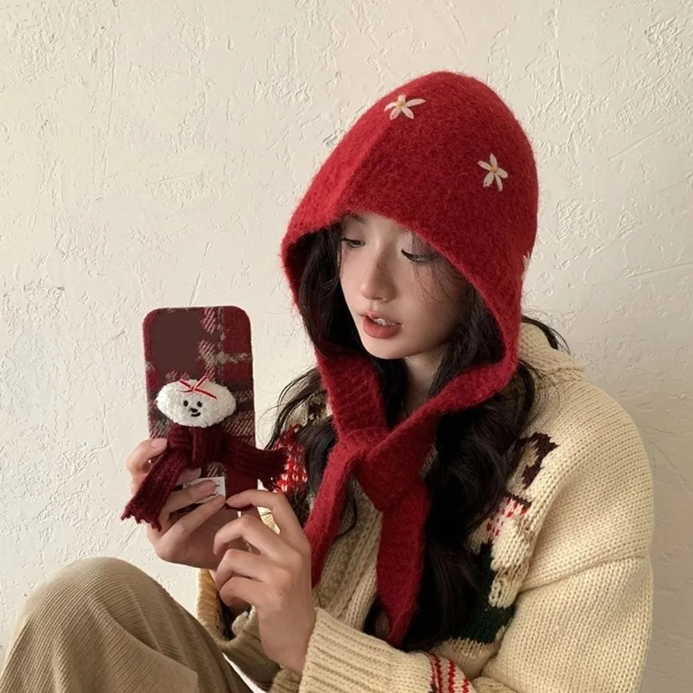 

Fashion Pullover Hat Flower Balaclava Hat Beanie Simple Ear Protection Hat Thickened Cute Winter Cap Female/Girls