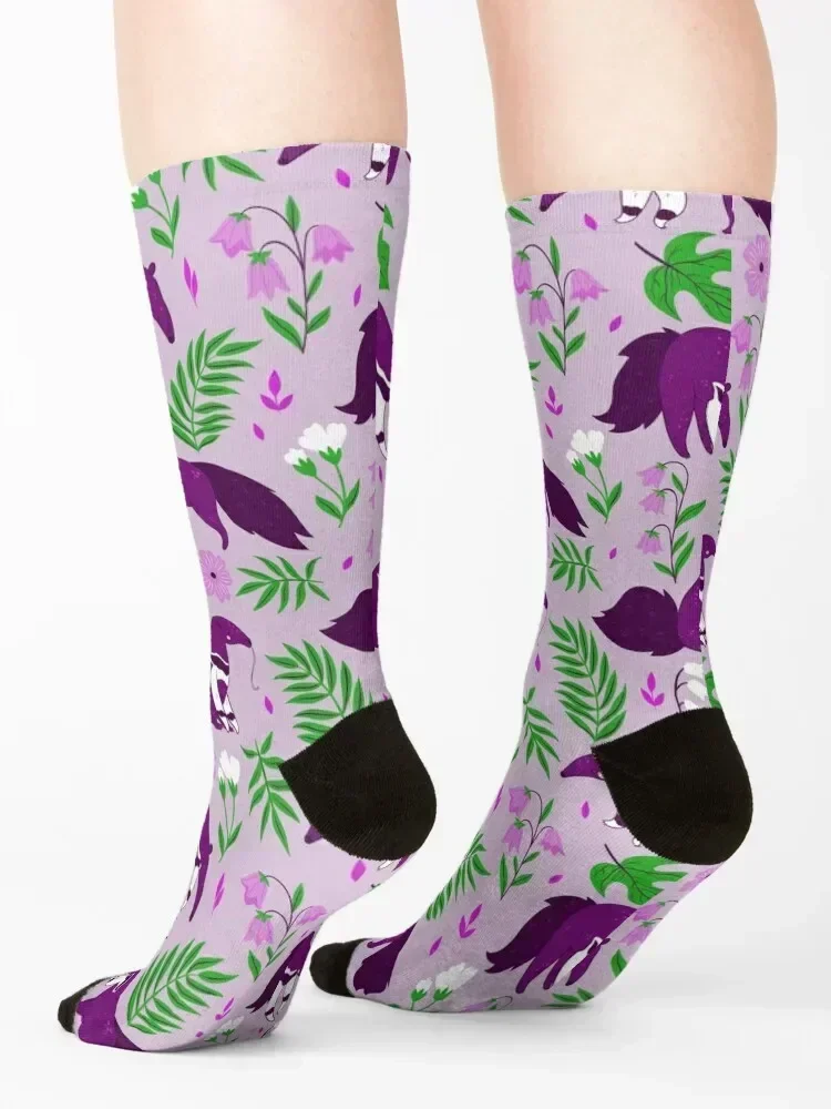 cute anteater purple floral Socks new year floral Toe sports cute Designer Man Socks Women's