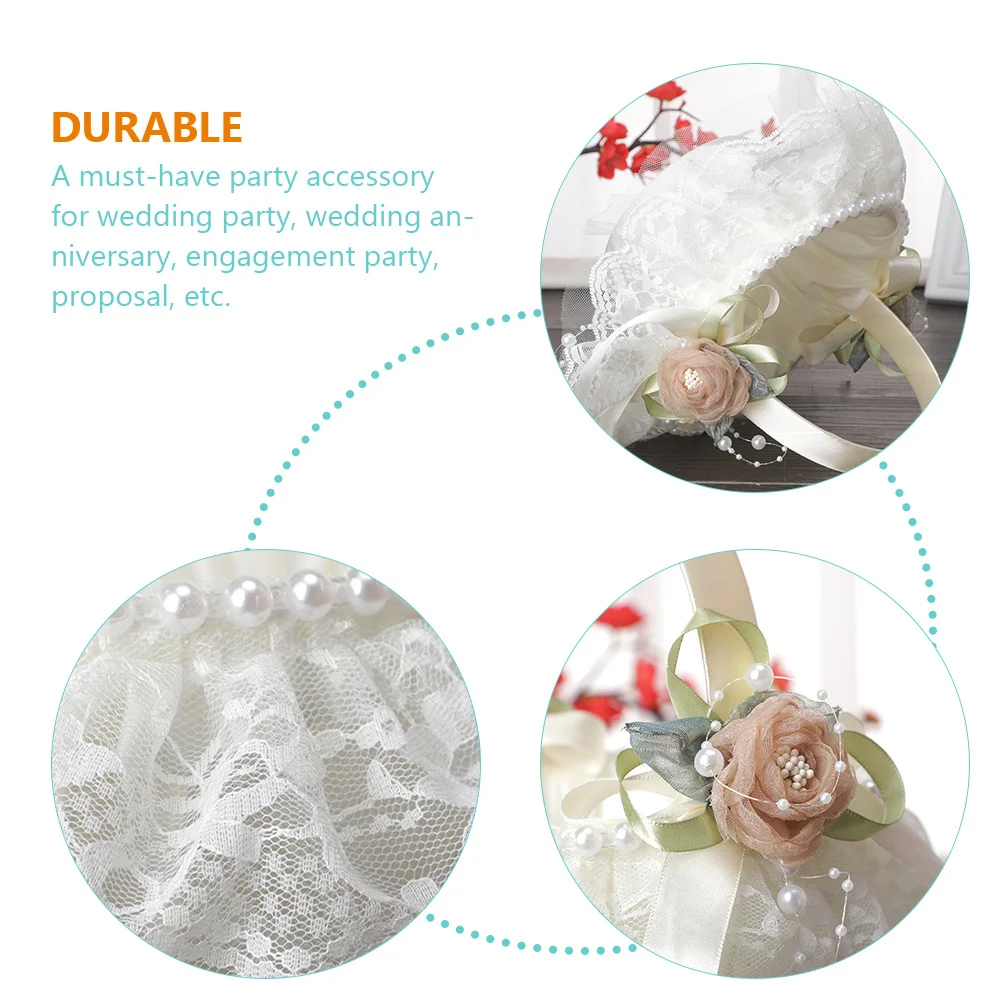سلة زهور مزخرفة باللؤلؤ لحفلات الزفاف، سلة زهور دانتيل أنيقة، ملحقات الحفلات، ديكور دش الزفاف