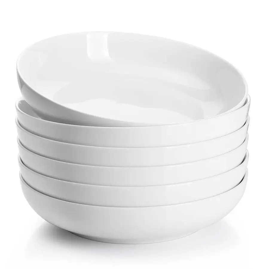 

Набор из 6 фарфоровых мисок для пасты объемом 22 унции (776 мл), белые тарелки для салата, диаметр 7,6 дюйма, пригодны для использования в микроволновой печи и посудомоечной машине.