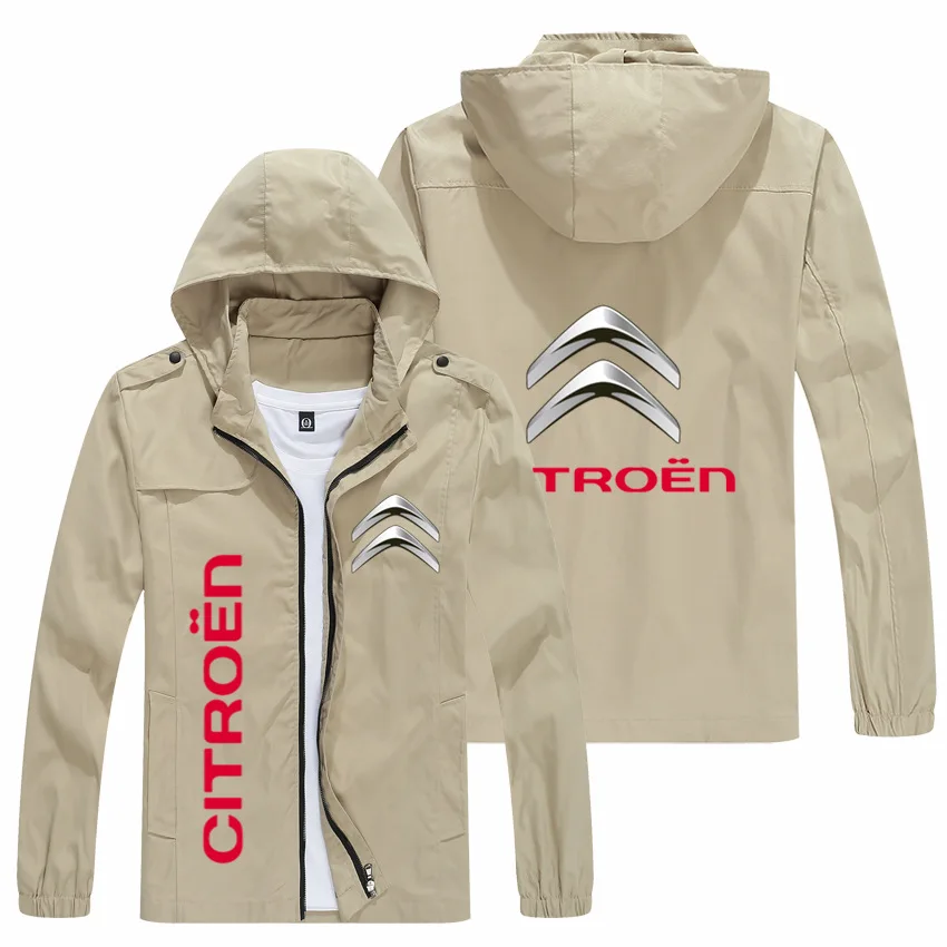 Spring and Autumn New Men's Street Sports Printed Jacket Hip Hop Youth Outdoor Citroen Car Logo Machine Hooded Windproof Jacket