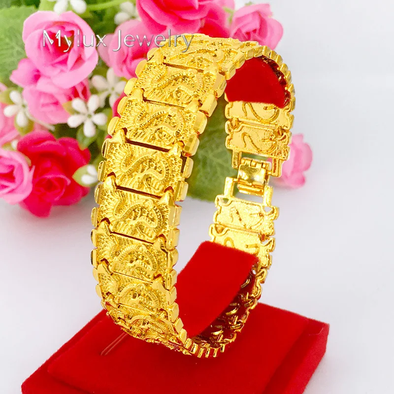 Mylux Jewelry Luxury 24K 9999 Pure Gold real gold Dragon Bracelet Men's Watch Chain Buckle Bracelet