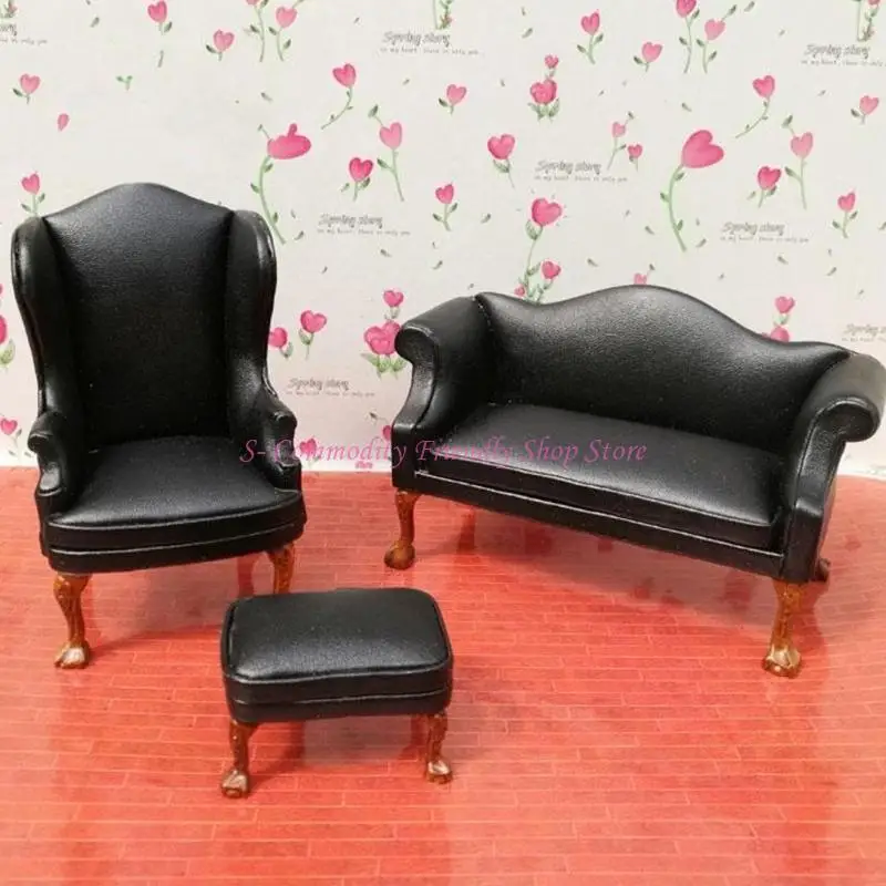 85AEベッドルームレザーラブシート/シングルソファミニチュア家具モデルドールハウスカウチアクセサリーリアルなプレイセット1:12