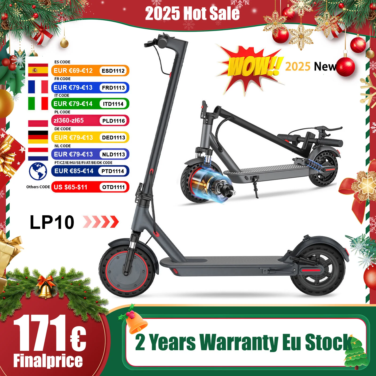 AOVOPRO LP10 Elektrische Scooter met Dubbele Schokdemping, 35KM, 10 Inch Super Top Snelheid, Cruise Control, LED Verlichting