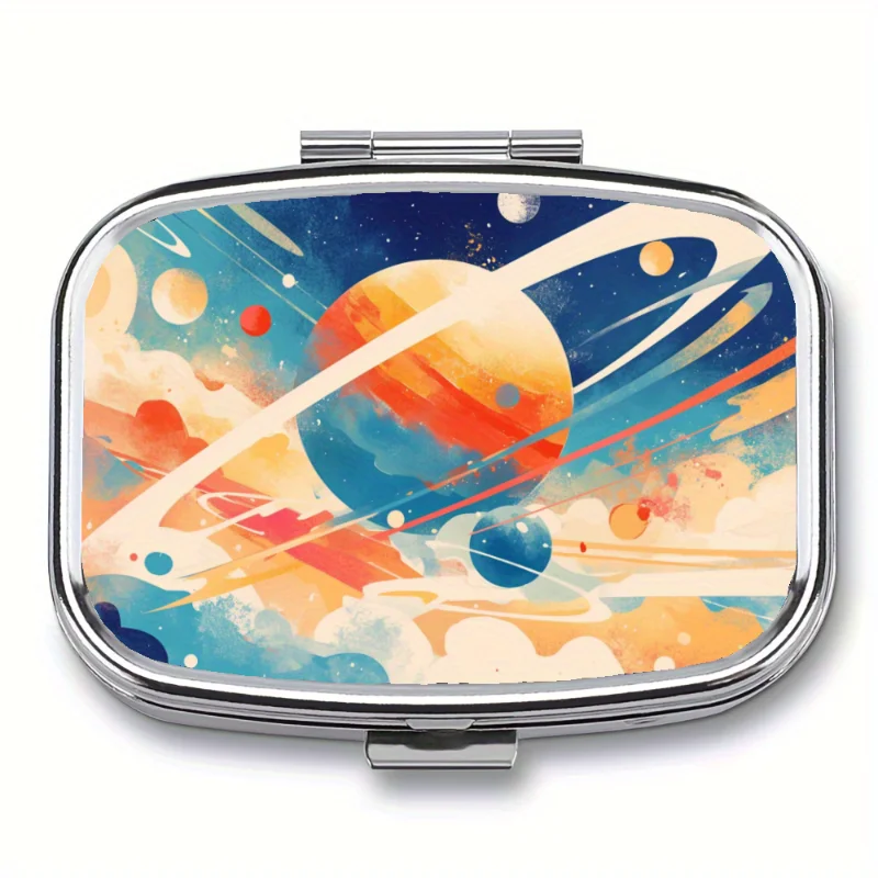 Portable Celestial Pattern Pill Storage Box, 2 Grid Design - Portable Metal Medicine and Vitamin Box, Suitable for Pocket Use