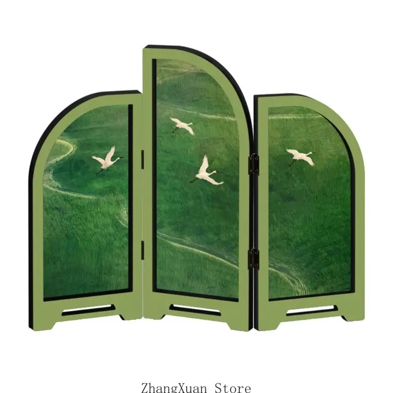 Retro Mini Folding Screen 3 Panel Divider Feng Shui Ornament Oriental Gift 3XUF – Detail 4