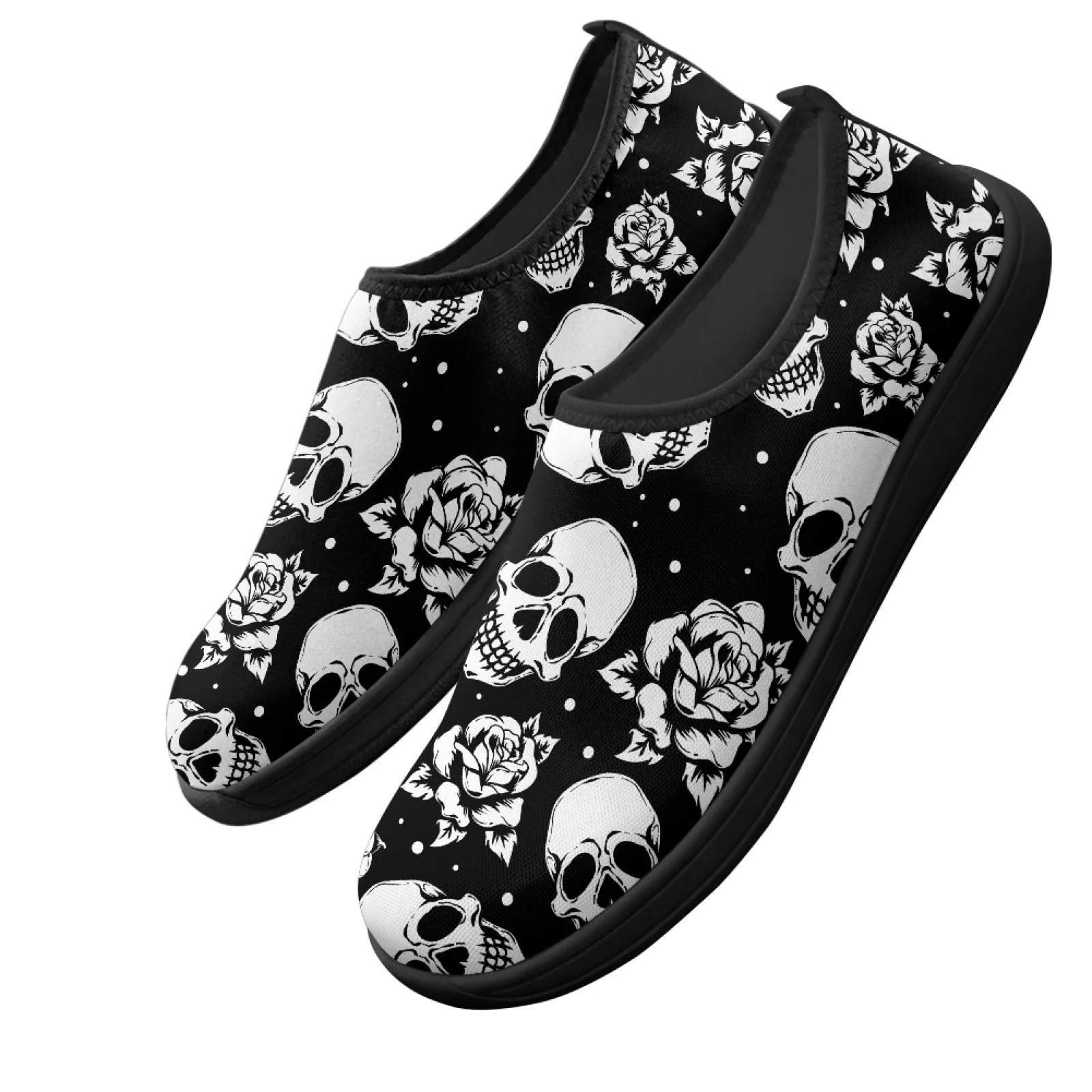 PENSTROLL Skull Rose Print Lightweight Athletic Sneakers Walking Sneakers for Driving Non Slip Mens Walking Shoes