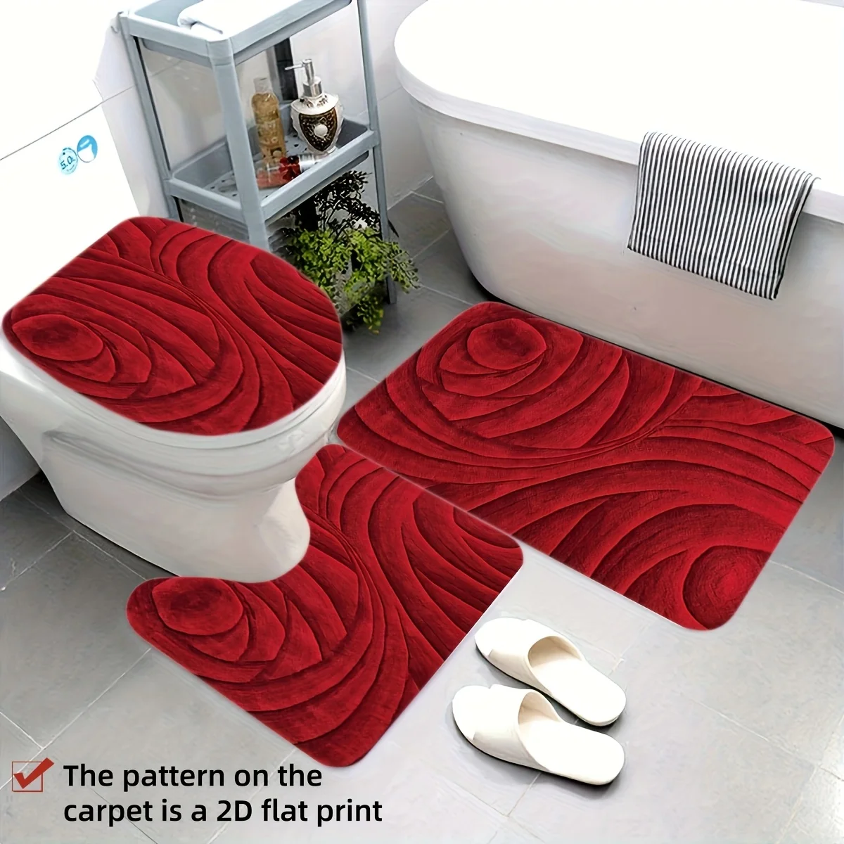 

Набор ковриков для ванной комнаты с изображением красных роз, 3 предмета, нескользящие, мягкие, включают коврик для унитаза и контурный коврик, для домашнего декора