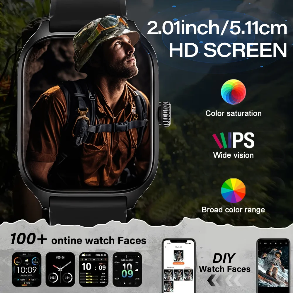 LAXASFIT 2.01 inch smartwatch fitness bracelet bluetooth call health monitoring heart rate smartwatch men android IOS watch