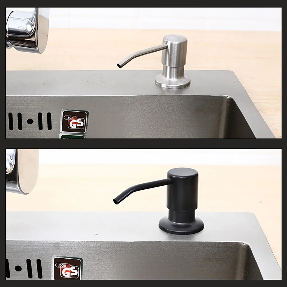 Dispensador de jabón para fregadero de cocina, cabezal de bomba de detergente de acero inoxidable de 350ML, prensa manual, botella de líquido,
