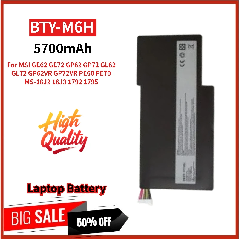 

100% новый сменный аккумулятор для ноутбука BTY-M6H 11,4 В 64,98 Втч 5700 мАч для MSI GP62 GL72 GP72VR GP62VR PE60 PE70 GP72 GL62 GE62 GE72