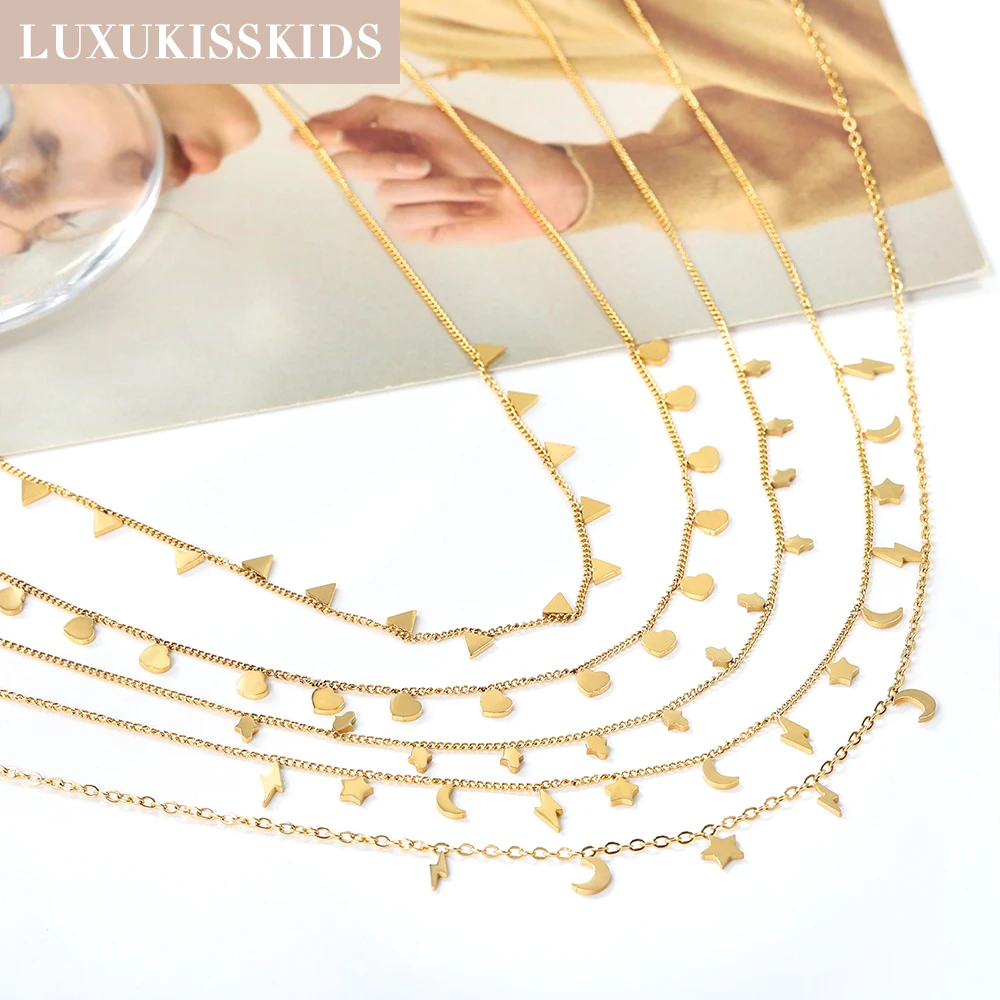 LUXUKISSKIDS бижутерия Golden Chains Necklaces Bohemia Star Heart Collier Elegant Stainless Steel Jewelry Trendy Decor Collars