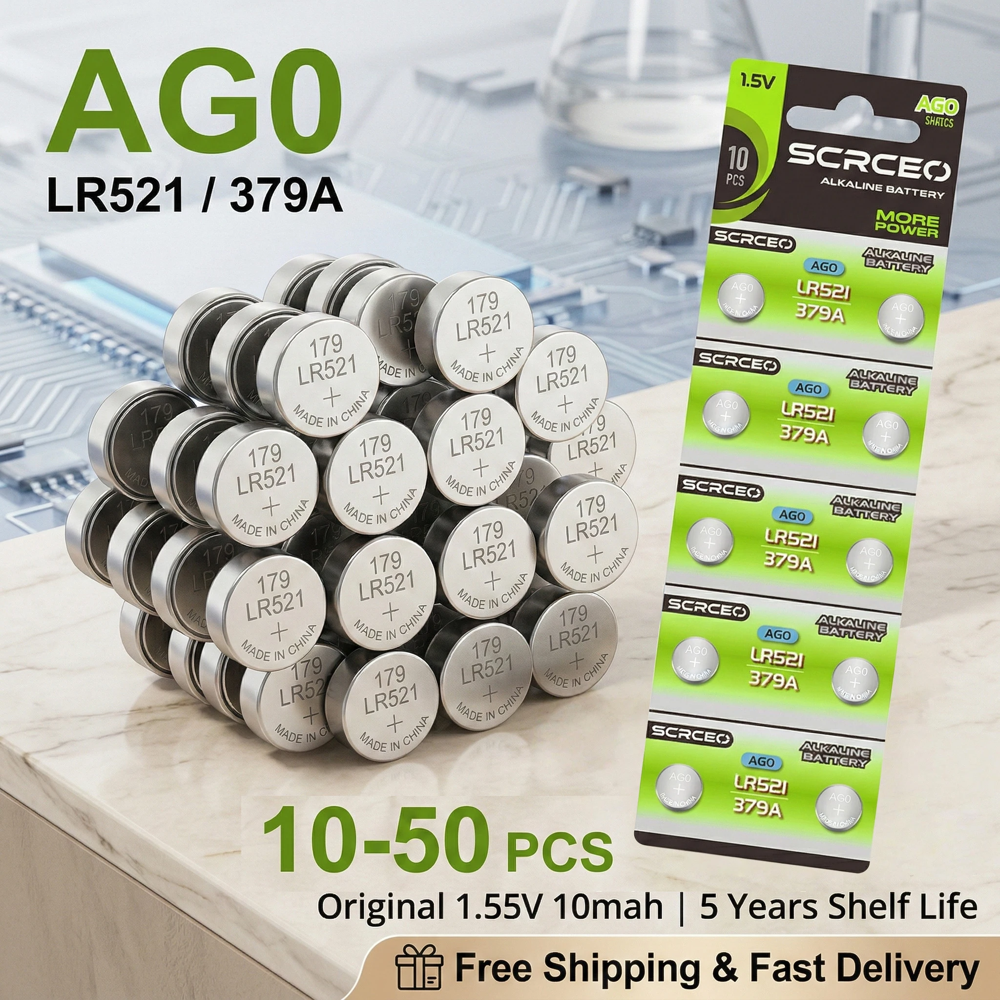 

10-50PCS 1.5V Button Battery LR521 AG0 SR521SW 379 379A D379 SR63 Lithium Manganese Dioxide For Calculator Watch