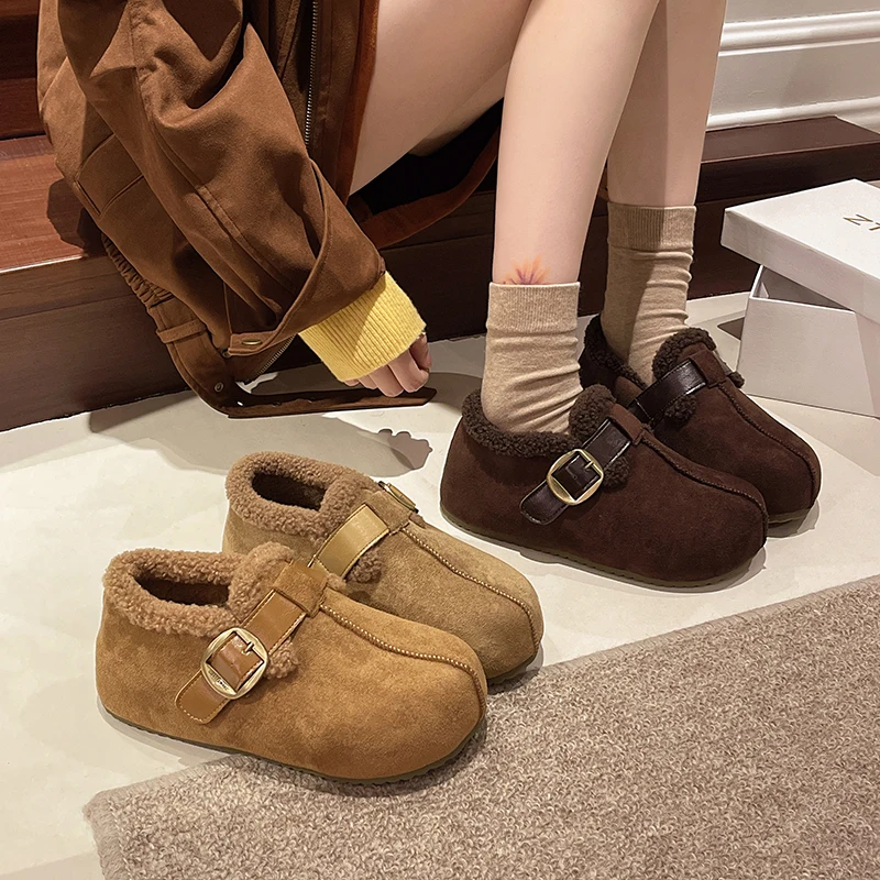 

Fleece Women Wear 2025 Autumn and Winter Warm Lazy One-foot Slip-on Heightened Wool Cotton Shoes