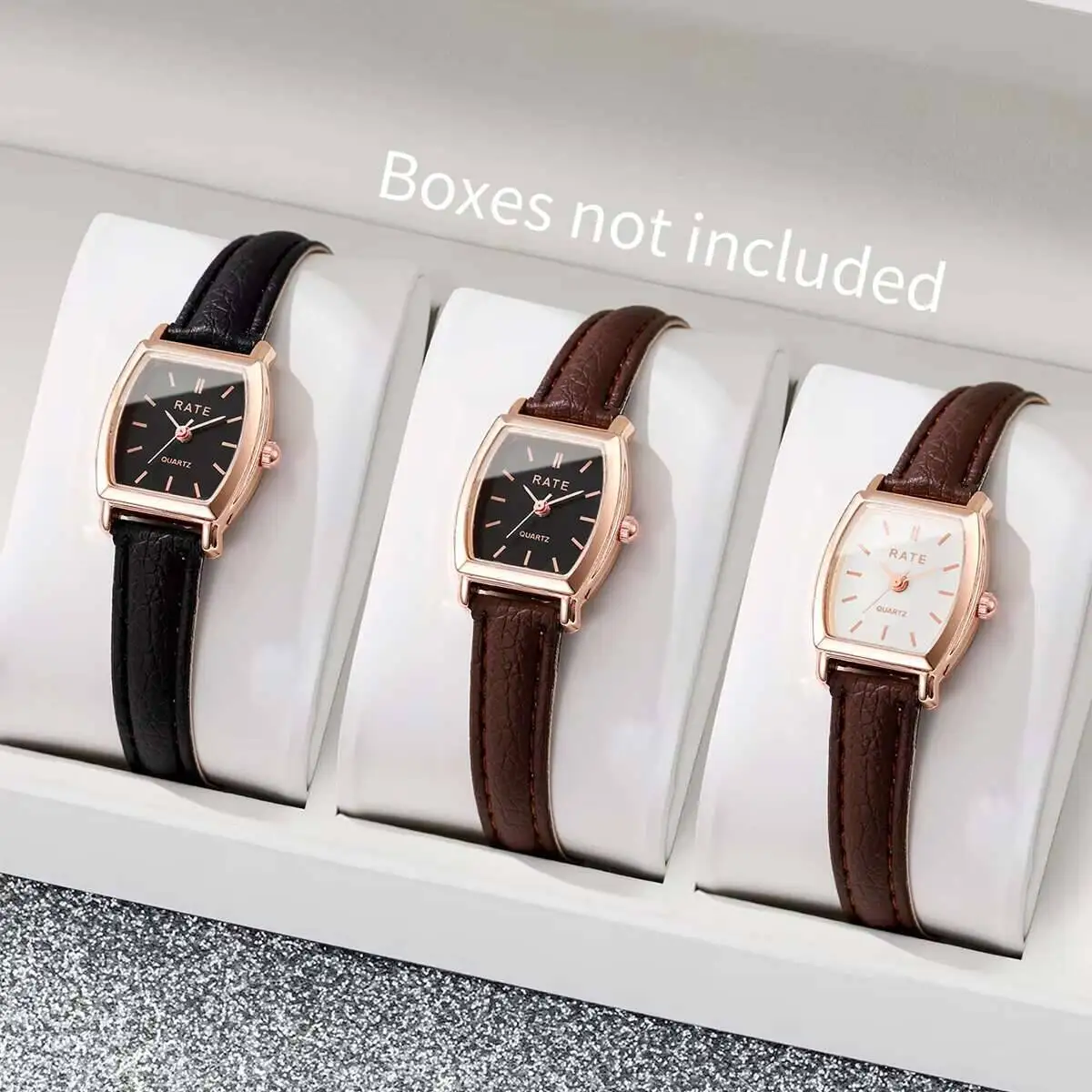 

3 pçs/set moda feminina pulseira de couro relógios pequeno mostrador relógio de quartzo reloj mujer (sem caixa)