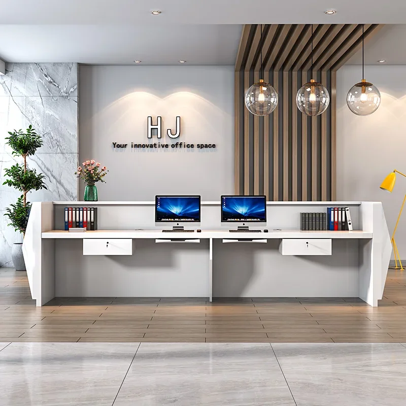 Office furniture white paint Reception desk Simple modern company welcome consultation beauty salon bar hotel cashier