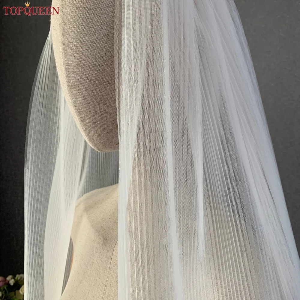 TOPQUEEN Minimalist Wedding Veil Pleated Bridal Veil Bride Accessories 1 Tier Elbow Fingertip Waltz Length Veil with Comb V192