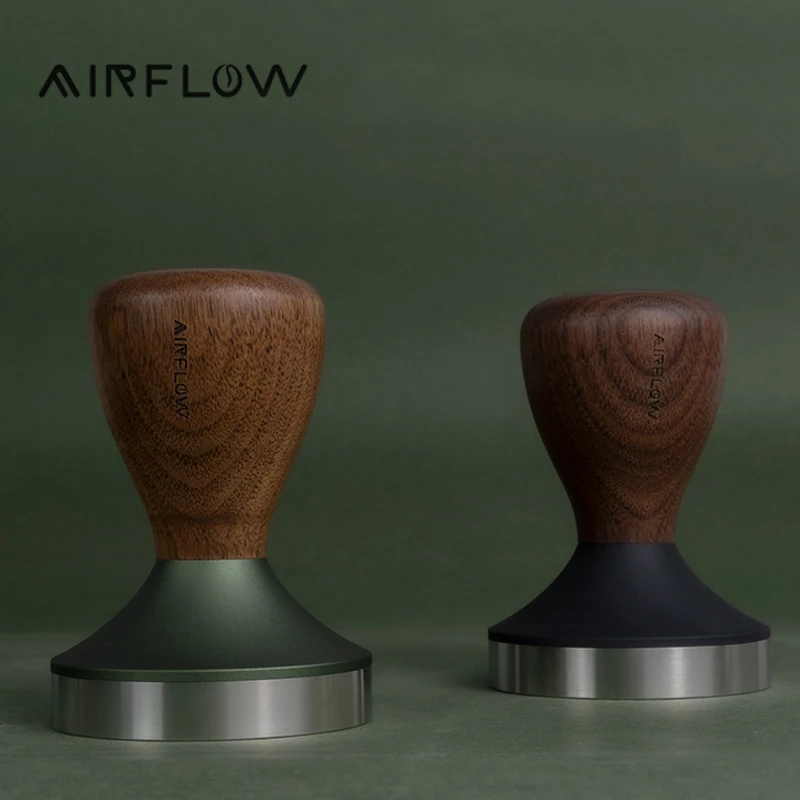 AIRFLOW 58mm Espresso Powder Tamper Coffee Barista Flat Base and Round Base Solid Stainless Steel Coffee Tamper With Wood Handle